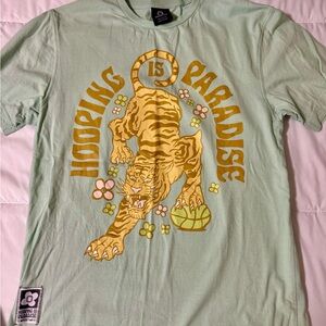 Overtime Men’s Green Graphic Tee with Tiger Print- size M